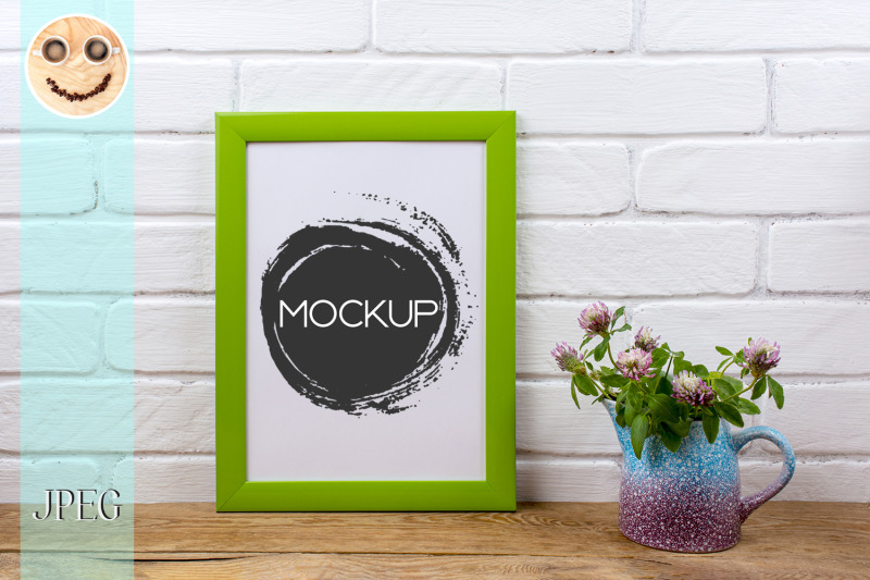 green-poster-frame-mockup-with-pink-clover-in-pitcher