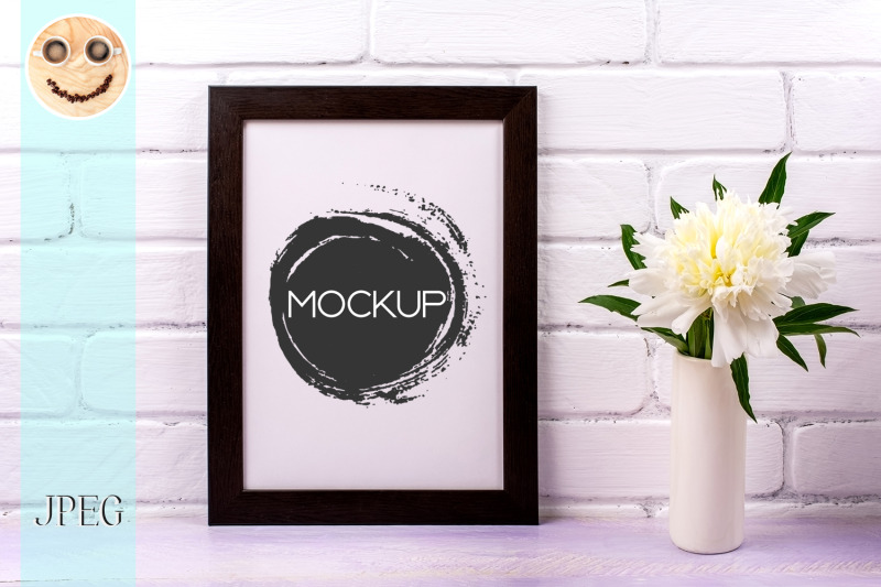 black-brown-poster-frame-mockup-with-white-peony