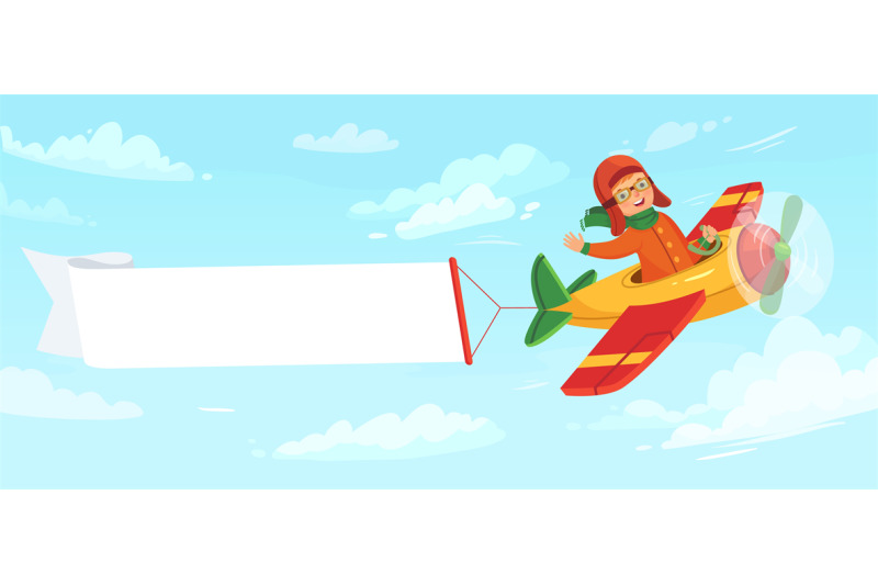 kid-on-airplane-with-banner-child-pilot-flying-in-plane-among-clouds