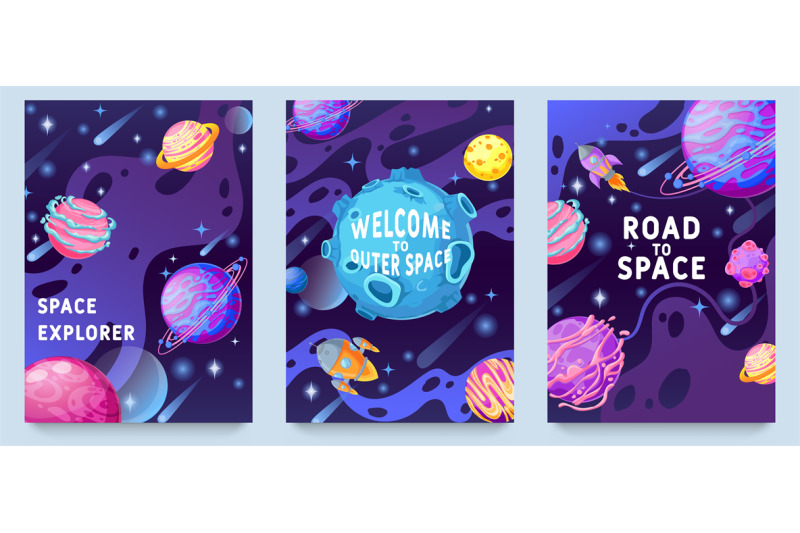 fantasy-planets-kids-posters-multicolor-cosmic-objects-space-galaxy