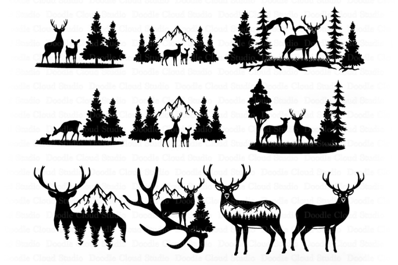 Download Deer Bundle SVG, Deer and Mountains SVG Files for Silhouette & Cricut. By Doodle Cloud Studio ...