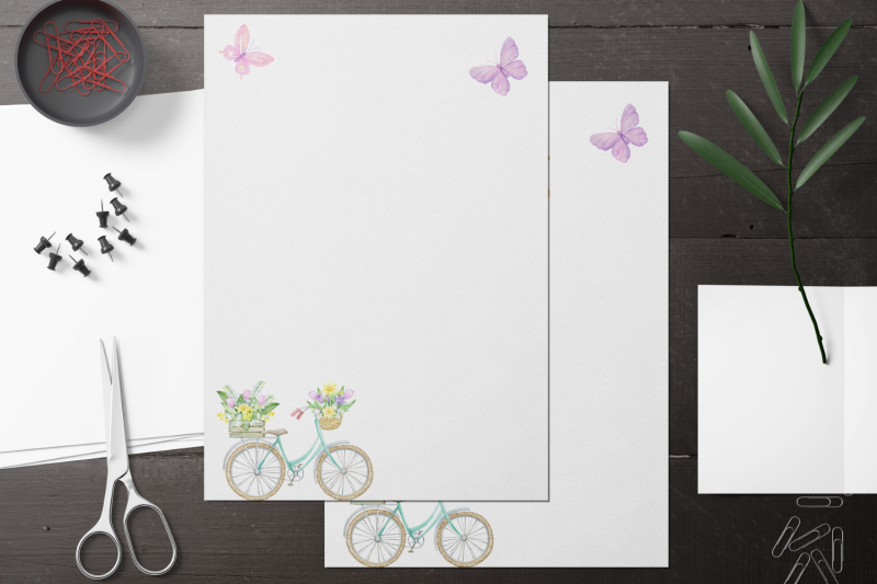 spring-bicycle-watercolor-wedding-invitation-papers-stationary-sheets