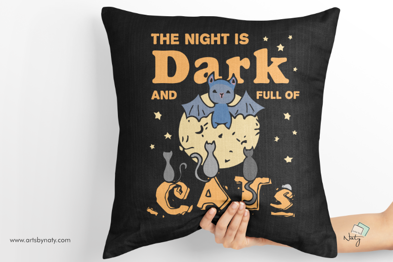 halloween-cute-bat-the-moon-and-cats-illustration-with-a-quote