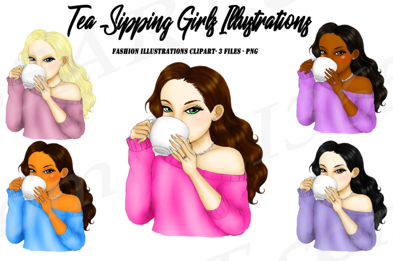 tea-sipping-girls-fashion-clipart-illustrations