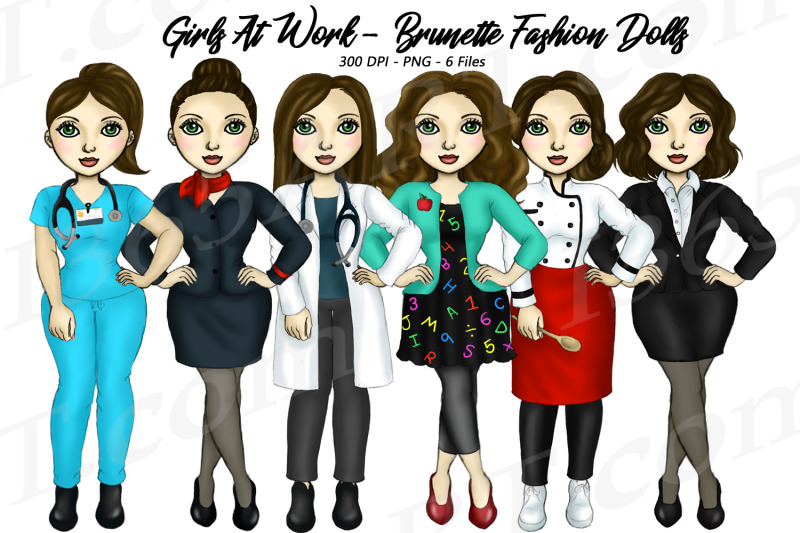 working-career-girls-brunette-jobs-clipart