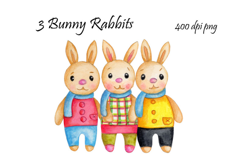 3-bunny-rabbits-watercolor-illustration