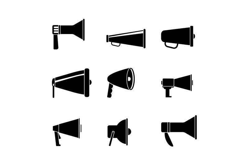 set-of-loudspeaker-black-white-collection-broadcasting-device-monochr