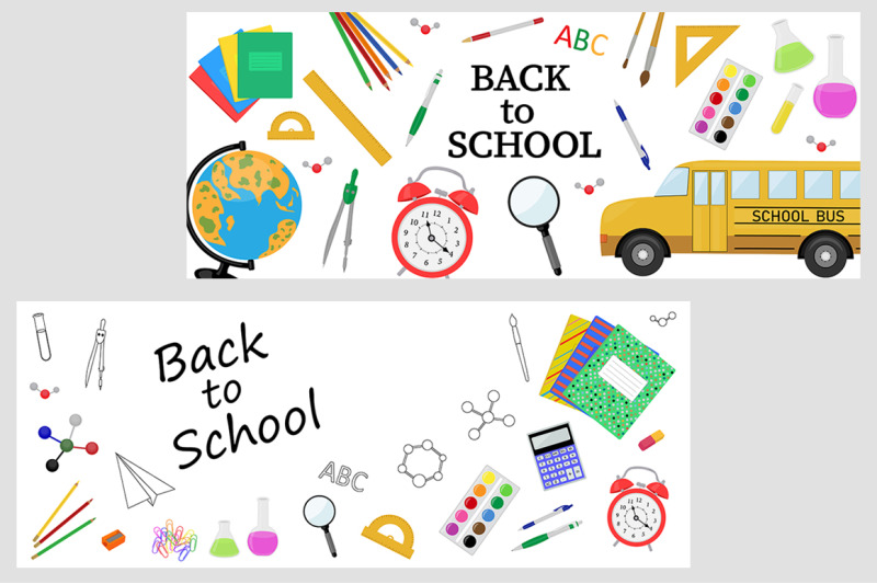 set-back-to-school-postcards-and-banners-vector