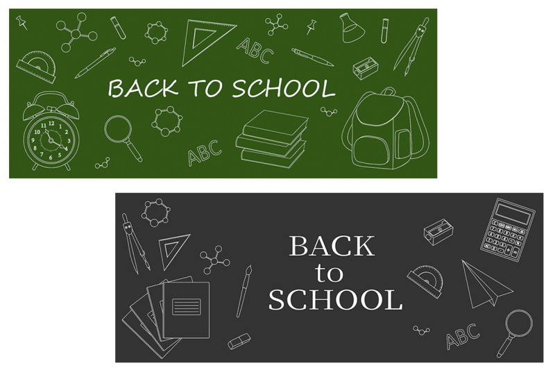 set-back-to-school-postcards-and-banners-vector