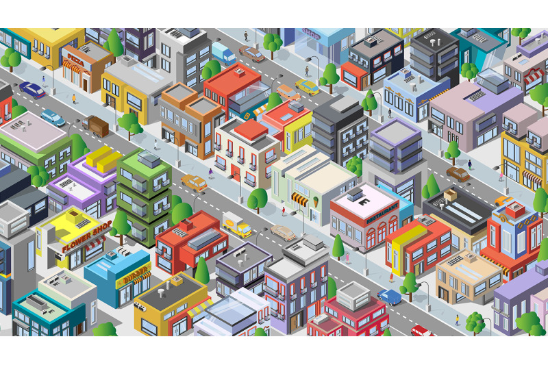 isometric-city-megapolis-with-cars-and-people-set-of-houses