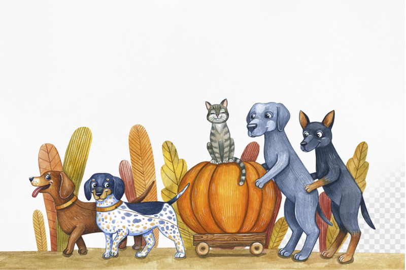 dog-039-s-autumn-watercolor-set-illustrations-cute-dog