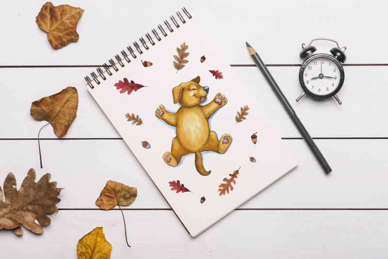 dog-039-s-autumn-watercolor-set-illustrations-cute-dog