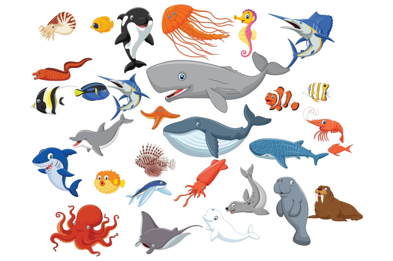 cartoon-sea-animal-life-vector-set