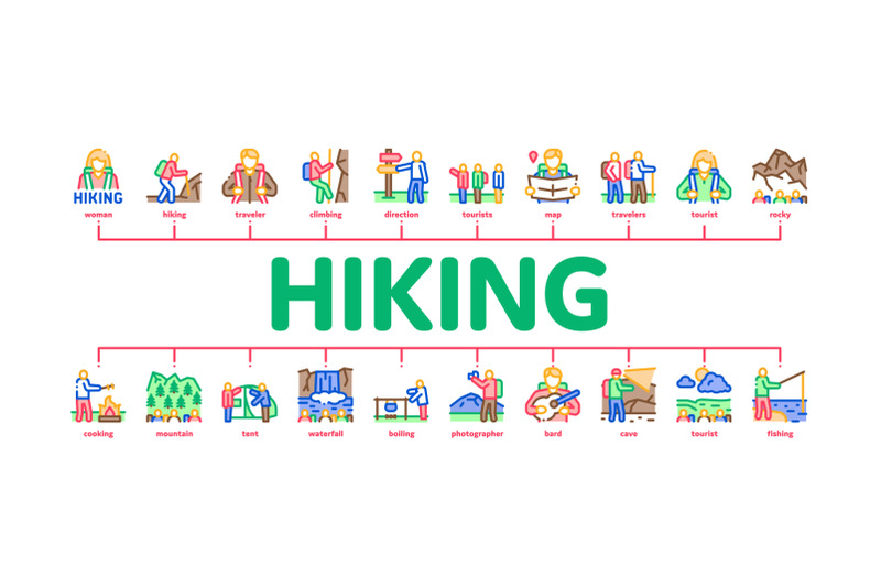 hiking-extreme-tourism-minimal-infographic-banner-vector