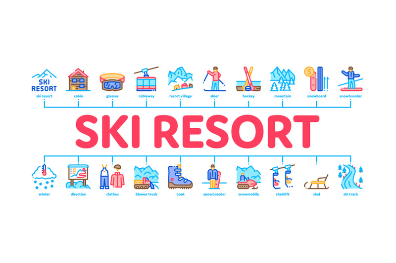 ski-resort-vacation-minimal-infographic-banner-vector