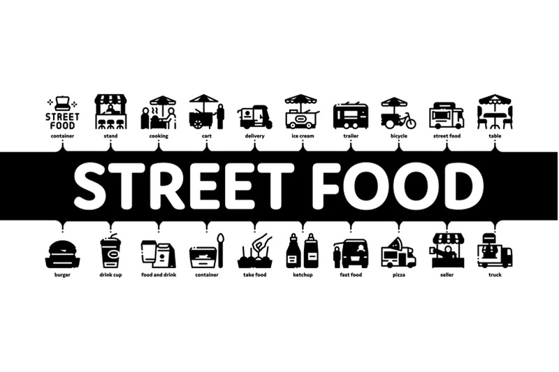 street-food-and-drink-minimal-infographic-banner-vector