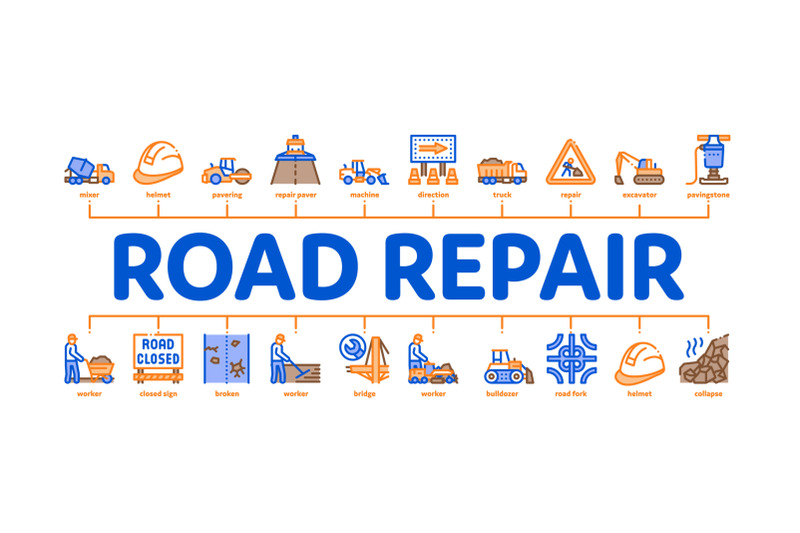 road-repair-and-construction-minimal-infographic-banner-vector