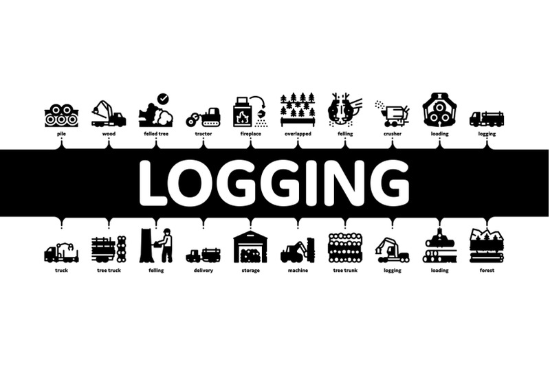 wood-logging-industry-minimal-infographic-banner-vector