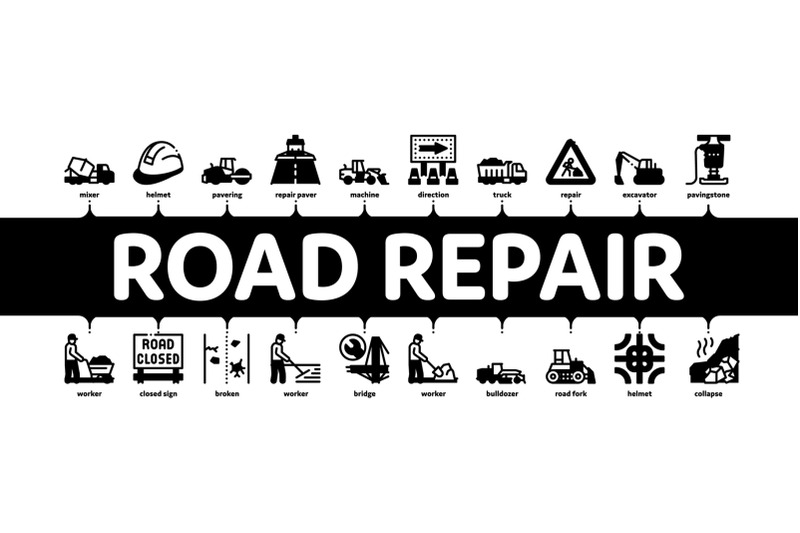 road-repair-and-construction-minimal-infographic-banner-vector