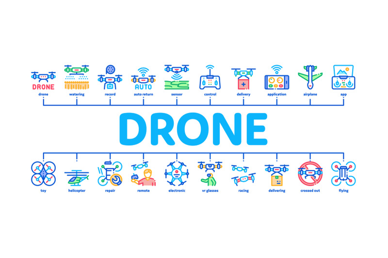 drone-fly-quadrocopter-minimal-infographic-banner-vector