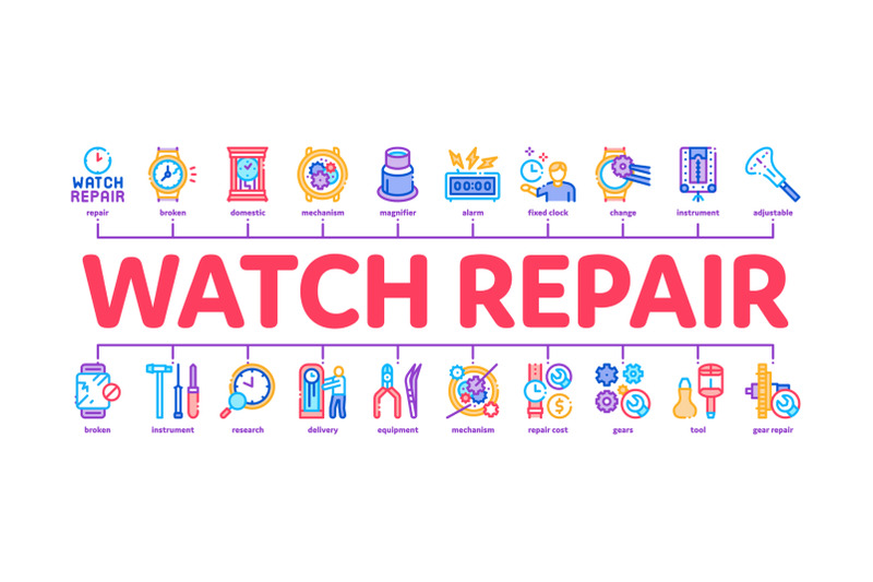 watch-repair-service-minimal-infographic-banner-vector