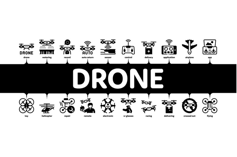 drone-fly-quadrocopter-minimal-infographic-banner-vector