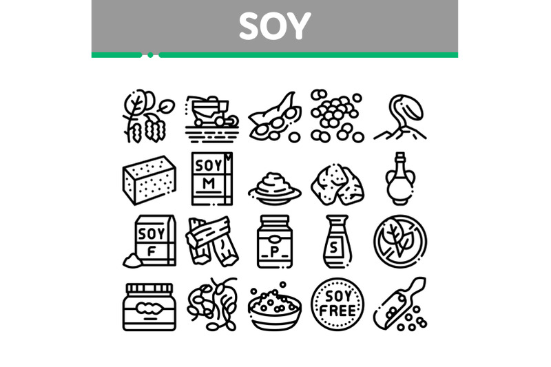 soy-bean-food-product-collection-icons-set-vector