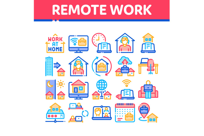 remote-work-freelance-collection-icons-set-vector