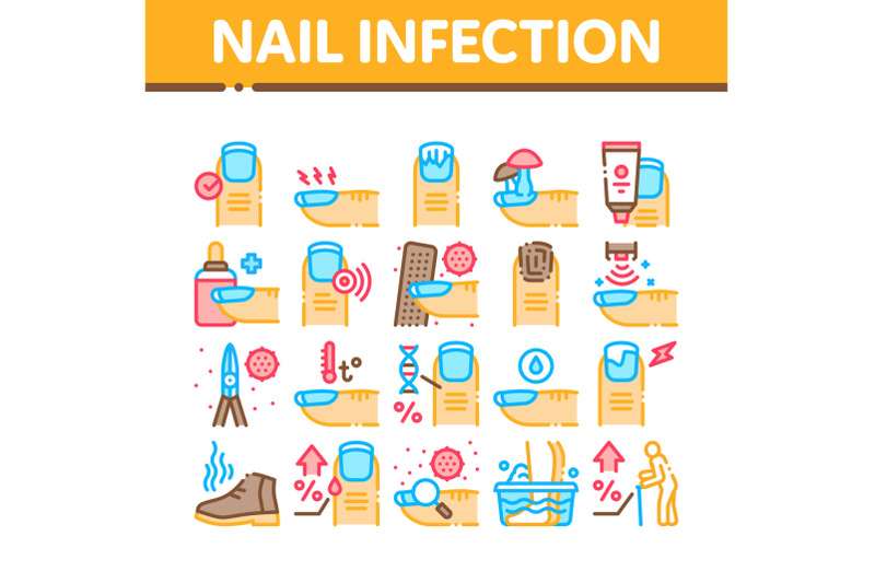nail-infection-disease-collection-icons-set-vector