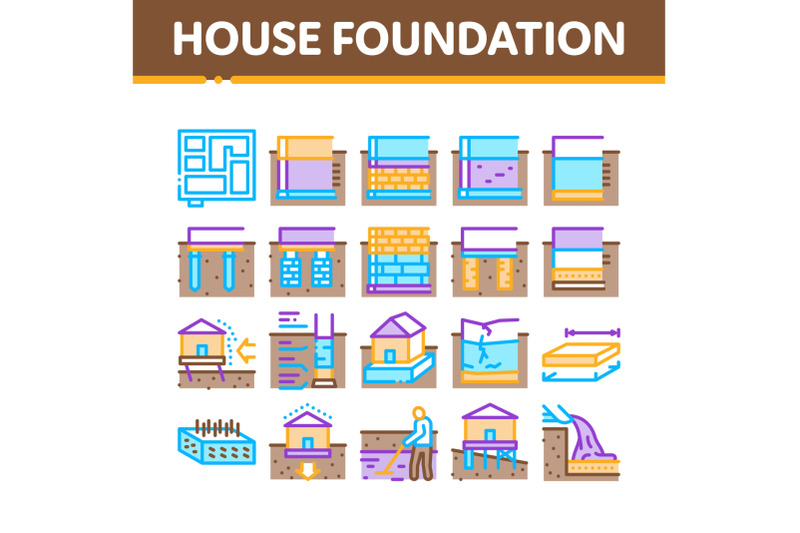 house-foundation-base-collection-icons-set-vector