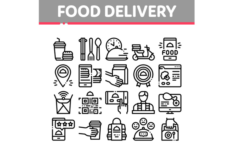 food-delivery-service-collection-icons-set-vector