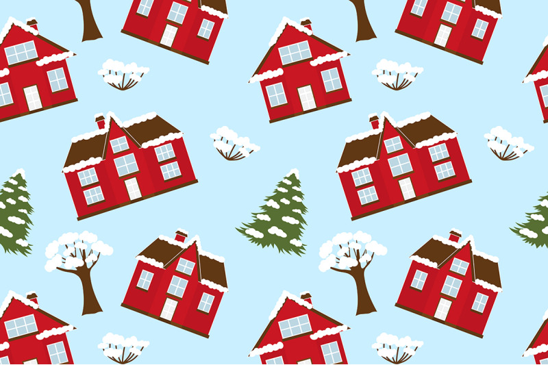 set-winter-houses-banners-patterns-vector-illustration