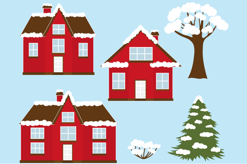 set-winter-houses-banners-patterns-vector-illustration