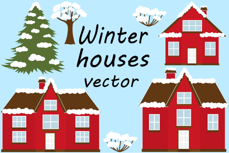 set-winter-houses-banners-patterns-vector-illustration