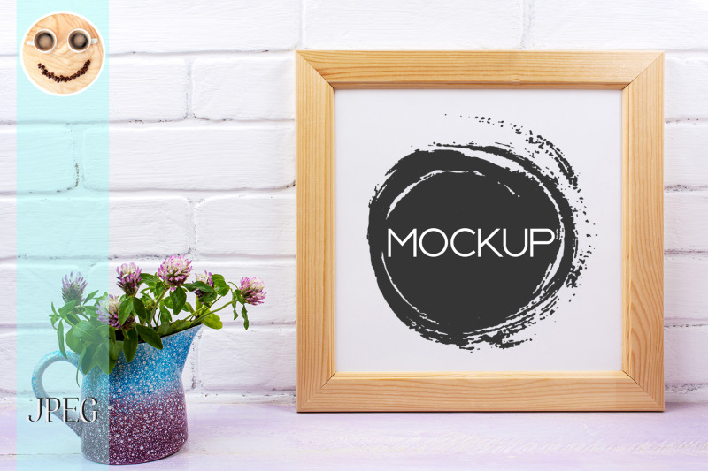 wooden-square-picture-frame-mockup-with-pink-clover