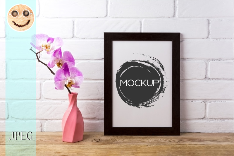 black-brown-poster-frame-mockup-with-pink-orchid