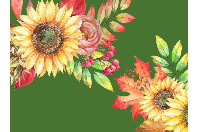 watercolor-autumn-frames-and-bouquets-clipart-sunflowers-leaves-png
