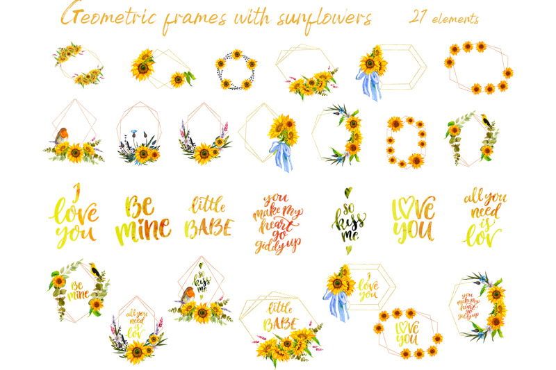 geometric-frames-with-sunflowers-and-eucalyptus-sprigs