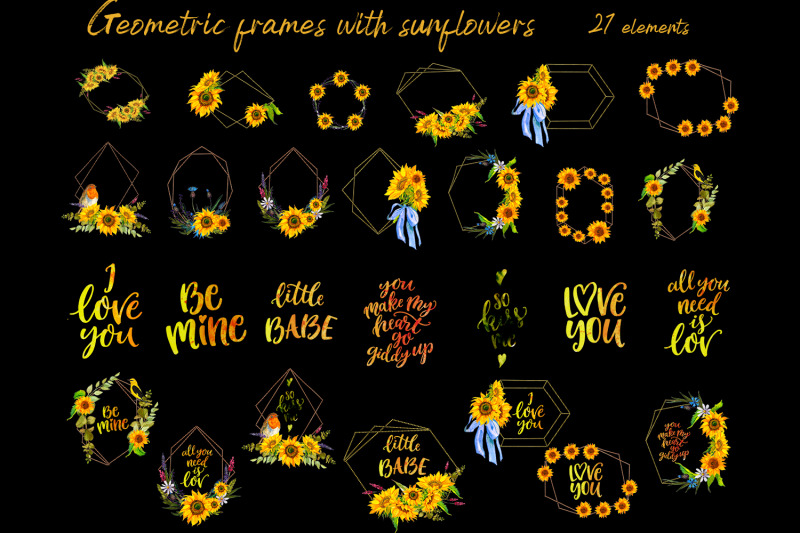 geometric-frames-with-sunflowers-and-eucalyptus-sprigs