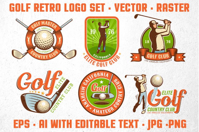 golf-retro-logo-set