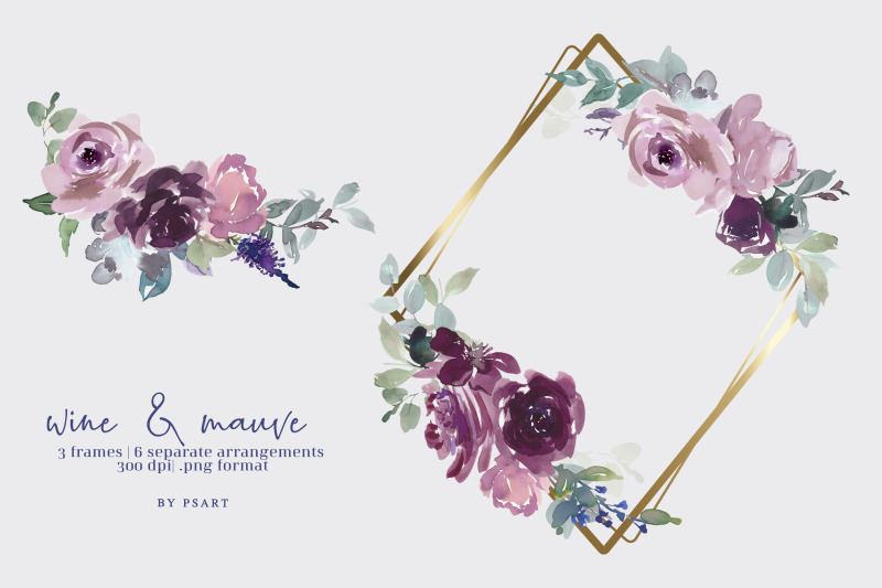 watercolor-purple-floral-frame-collection