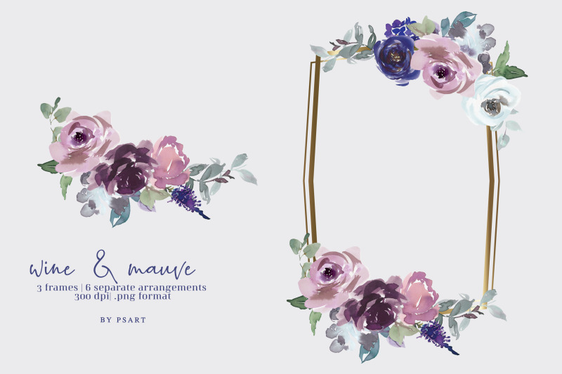 watercolor-purple-floral-frame-collection