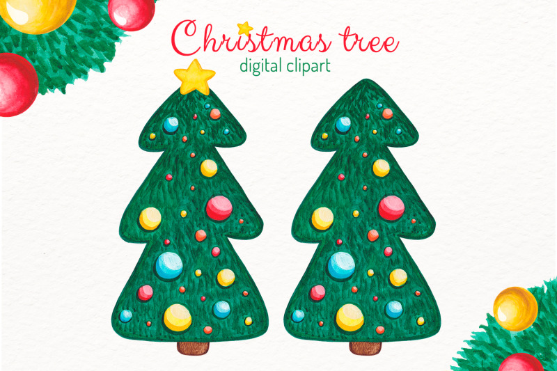 watercolor-christmas-tree-clipart-with-decorations