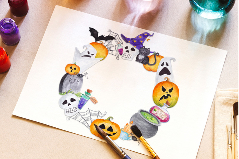 halloween-wreath-watercolor-halloween-nbsp-holiday-clipart