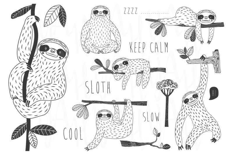 cute-sloths-silhouette-sets