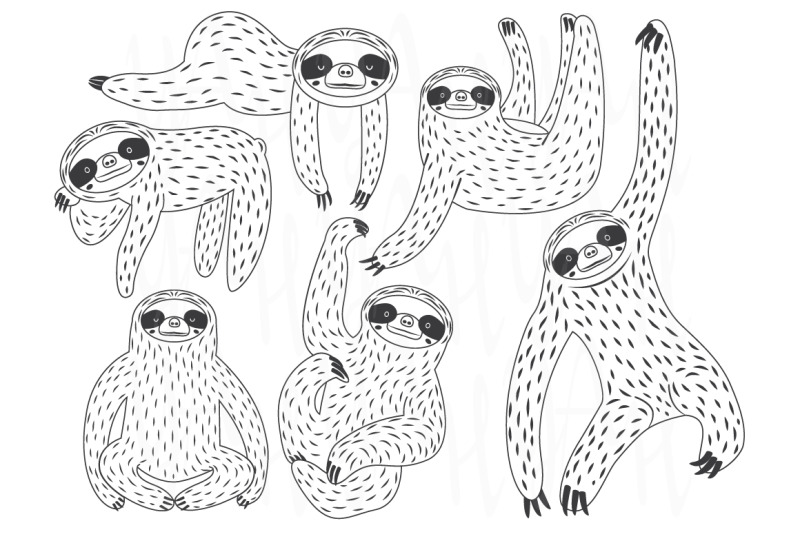 cute-sloths-silhouette-sets