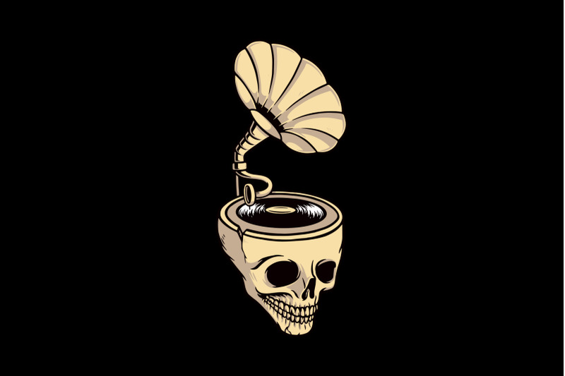 gramophone-with-a-skull-head-illustration