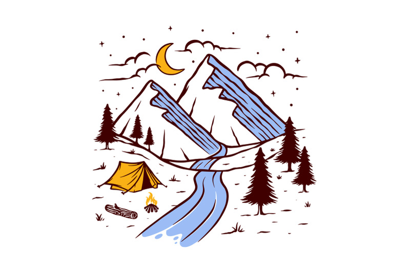camping-on-the-mountain-at-night-vector-illustration