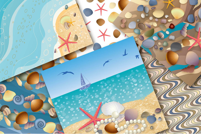 sea-shells-digital-papers-summer-digital-papers-starfish-papers-sea