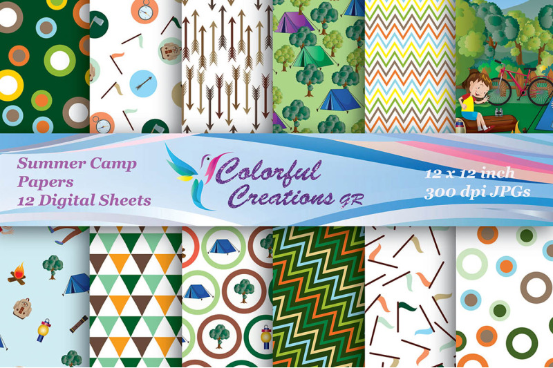 summer-camp-digital-papers-summer-digital-papers-camp-papers-chevro